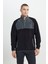 Erkek Siyah-açık Melanj Standart Fit Normal Kesim Dik Bato Yaka Desenli Polar Sweatshirt 3