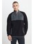 Erkek Siyah-açık Melanj Standart Fit Normal Kesim Dik Bato Yaka Desenli Polar Sweatshirt 4