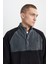Erkek Siyah-açık Melanj Standart Fit Normal Kesim Dik Bato Yaka Desenli Polar Sweatshirt 5