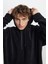 Erkek Siyah Oversize Bol Kesim Kapüşonlu Sherpa Sweatshirt Polar 5