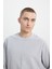 Erkek Gri Melanj Standart Fit Normal Kesim 2 İplik Recycle Pamuklu Bisiklet Yaka Sweatshirt 5