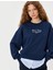 Oversize Sweatshirt Bisiklet Yaka Sloganlı Kumaş Detaylı 1