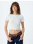 Crop Top Dokulu Kısa Kollu Bisiklet Yaka Slim Fit 3