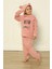 Pembe Meow Desenli Tam Peluş Kız Çocuk Pijama Takımı 5
