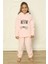 Toz Pembe Meow Desenli Tam Peluş Kız Çocuk Pijama Takımı 3