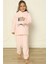 Toz Pembe Meow Desenli Tam Peluş Kız Çocuk Pijama Takımı 5