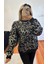 Leopar Desenli Sweatshirt Siyah 3