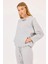 Kadın Çift Kumaşlı Taşlı Sweatshirt 0002 Gri 2