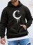 Hilal Tasarım 2 Iplik Kalın Kışlık Sweatshirt - Siyah Baskılı Oversize Kapüşonlu Hoodie 1