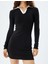 Polo Yaka Mini Kalem Elbise Slim Fit Fitilli Renk Kontrastlı Uzun Kollu 5
