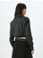 Crop Gömlek Uzun Kollu Puantiyeli Düğmeli Klasik Yaka Slim Fit Beli Lastikli 4