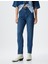 Yüksek Bel Kot Pantolon Düz Paça Düğmeli Cepli Pamuklu - Slim Straight Fit Jeans 3