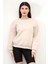 Bej Kadın Basic Sweatshirt Yakası V Rabina Detaylı Üç İplik Pamuk Karışımlı - 2574 1