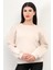 Bej Kadın Basic Sweatshirt Yakası V Rabina Detaylı Üç İplik Pamuk Karışımlı - 2574 4