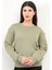 Zeytin Yeşili Kadın Basic Sweatshirt Yakası V Rabina Detaylı Üç İplik Pamuk Karışımlı - 2574 2