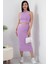 Halter Yaka Crop ve Etek Triko Ikili Takım 2737 1