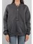 Oversize Kadın Kapüşonlu Sweatshirt Yarım Çıtçıt Kapama Kanguru Cep Füme Hoodie - 2591 5