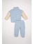 Kız Bebek 2'li Takım Pelüş Fermuarlı Dik Yaka Sweatshirt Beli Lastikli Alt D6706A524WN 5