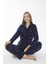 Kadın Kışlık Meyve Desenli Önden Düğmeli Fitilli Polar Pijama Takımı Lacivert 3