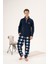 Erkek Kışlık Fermuarlı Yaka Kareli Alt Polar Pijama Takımı 1