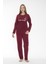 Kadın Kışlık Puantiyeli Fitilli Polar Pijama Takımı Bordo 1