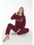 Kadın Kışlık Puantiyeli Fitilli Polar Pijama Takımı Bordo 3