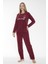 Kadın Kışlık Puantiyeli Fitilli Polar Pijama Takımı Bordo 5