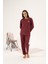 Kadın Kışlık Düğmeli Yaka Çiçek Işlemeli Şardonlu Pijama Takımı 3