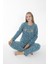 Kadın Kışlık Kurabiye Desenli Fitilli Polar Pijama Takımı Mavi 3