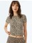 Leoparlı Crop Pijama Üstü Kısa Kollu Bisiklet Yaka 1