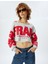 Crop Oversize Sweatshirt Slogan Işlemeli Kayık Yaka 3