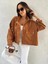 Kadın Kapüşonlu Oversize Bomber Taba Trençkot 1
