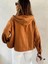 Kadın Kapüşonlu Oversize Bomber Taba Trençkot 4