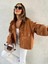Kadın Kapüşonlu Oversize Bomber Taba Trençkot 5