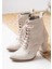 Gesto Krem Süet Yüksek Topuklu Bağcık Detaylı Kadın Bot 3