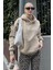 Bej Kapüşonlu Şardonlu Oversize Cepli Sweatshirt MG2206 5