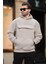 Boyalı Gri Kapüşonlu Kapaklı Cep Detaylı Polar Erkek Sweatshirt 7097 1