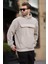 Boyalı Gri Kapüşonlu Kapaklı Cep Detaylı Polar Erkek Sweatshirt 7097 2