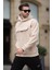 Bej Kapüşonlu Kapaklı Cep Detaylı Polar Erkek Sweatshirt 7097 1