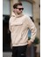 Bej Kapüşonlu Kapaklı Cep Detaylı Polar Erkek Sweatshirt 7097 2