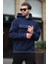 Lacivert Kapüşonlu Kapaklı Cep Detaylı Polar Erkek Sweatshirt 7097 1