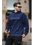 Lacivert Kapüşonlu Kapaklı Cep Detaylı Polar Erkek Sweatshirt 7097 2