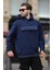 Lacivert Kapüşonlu Kapaklı Cep Detaylı Polar Erkek Sweatshirt 7097 3