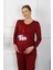 Kadın Uzun Kol Hamile Lohusa Pijama Takımı Bordo 45501 1