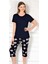 Yazlık Kısa Kol Kadın Kapri Pijama Takımı Lacivert 1