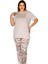 Büyük Beden Yazlık Kısa Kol Kadın Pijama Takımı Vizon 1