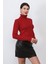 Kadın Kırmızı Saç Örgü Desenli Balıkçı Yaka Triko - 4060 5