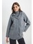 Regular Fit Normal Kesim Kapüşonlu Gri Parka Ceket 2