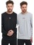 Siyah-Gri Erkek Supermagic Göğüs Baskılı Basic 2'li Sweatshirt 1
