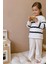 Sarmal Çizgi Detaylı 2 Li Triko takım - Kremlacivert 3